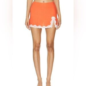 NIA Orange Mini Skort with White Lace Trim